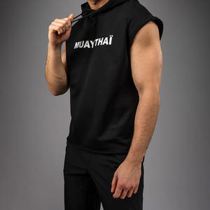 เสื้อกล้ามออกกำลังกายผู้ชายสำหรับฤดูร้อน สีดำ ผ้าทอระบายอากาศ ไม่ยับ ไม่หด แบบมีฮู้ด ไม่มีแขน สำหรับมวยไทย - Product Image 2
