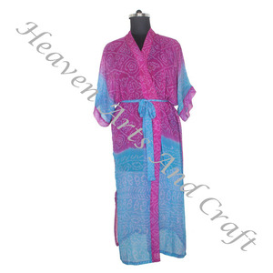 KL005 Bohemian Silk Sari Kimono Long Robe Summer Wear Bikini Silk Cover up Wholesale Silk Sari Vintage Vintage Sari Kimono Long - Product Image 5