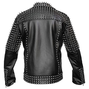 Custom <b>Men's</b> Retro Rider Zipper Winter Jacket High Quality <b>Men</b> Outdoor Real Leather <b>Studded</b> Jacket - Product Image 3