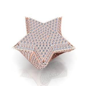 VVS-Bague étoile en diamant moissanite, or rose 18 carats, bijoux de mariage unisexe en argent sterling 925 de haute qualité - Product Image 1