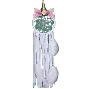 Boho เครื่องดักฝันตกแต่งผนังสถานรับเลี้ยงเด็กดอกไม้ขนนกทำมือปรับแต่งได้สำหรับแขวนผนังของตกแต่งบ้าน - Product Image 1