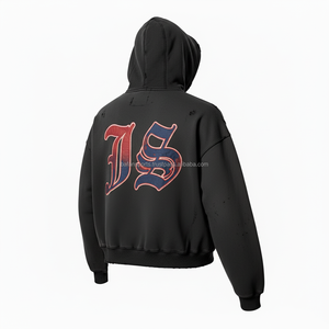 Sweat à capuche épais d'hiver à fermeture éclair 420 GSM polaire lourde chaud doux lavé couleur bleu chenille broderie logo personnalisé basiques sweats à capuche - Product Image 5