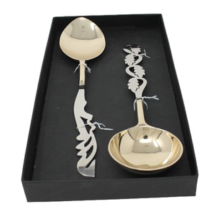Juego de cubiertos sostenible Chapado en latón con mango de diseñador de lujo moderno 2 piezas para vajilla de boda - Product Image 1
