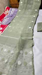 Sari en coton Deshi Dhakai Jamdani pour femme, exportable, haute qualité, lavable, entièrement cousu, prêt à porter, longueur mollet, pour occasions spéciales - Product Image 6