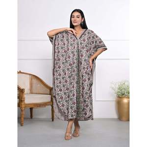 100% Cotton Hand Block Printed <b>Kaftan</b> Elegant Casual Lady Floor-Length Dress for Leisure & Valentine's Day - Product Image 6