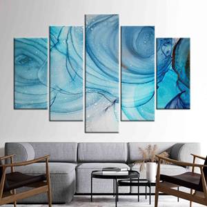 Printed <b>Canvas</b>: Abstract Modern Marble Art in <b>Blue</b>,5P Mix:Gallery Wrap - Product Image 1