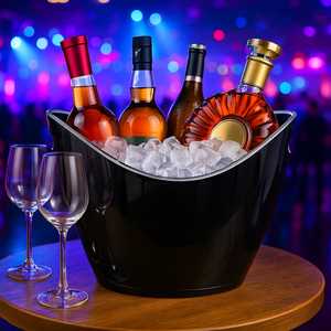 Secchiello per il ghiaccio ovale in plastica trasparente/nero/bianco da 8 litri per Champagne-vasche per bevande alla birra al vino - Product Image 3
