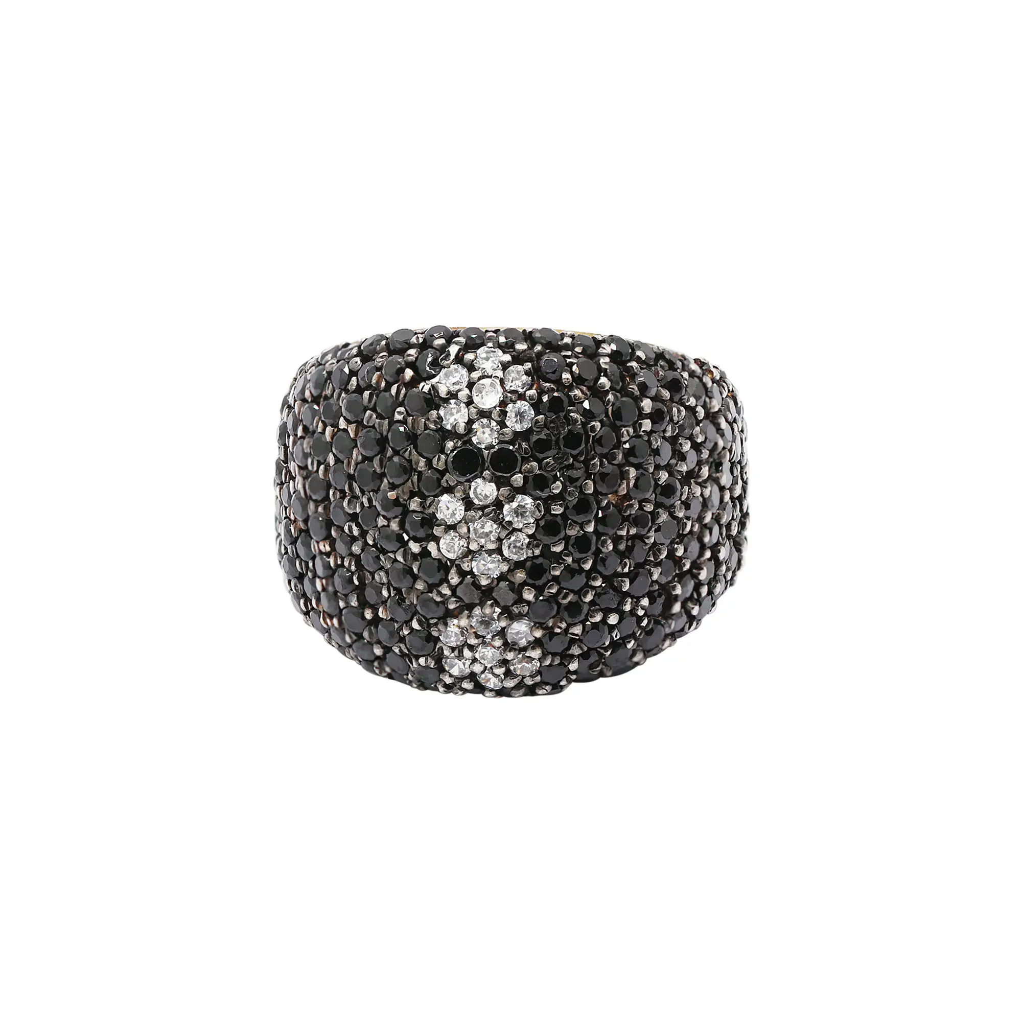Anillo con forma de cúpula de circonita cúbica y Diamante Negro impecable, el mejor anillo de bodas de diseñador floral, joyería de plata de ley 925