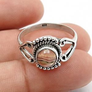 Pierre précieuse de rhodochrosite naturelle Bague de forme ronde en argent sterling 925 Conception de commande personnalisée Fabricant de bijoux Exportateur indien - Product Image 2