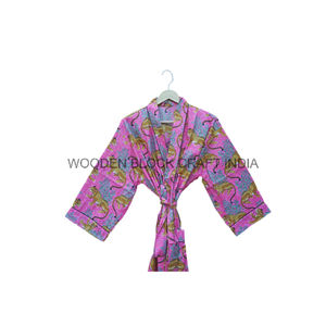 Kimono 100% coton pour vêtements de nuit Kimono confortable et relaxant à encolure en V avec un design simple et un imprimé floral pour une tenue décontractée - Product Image 2