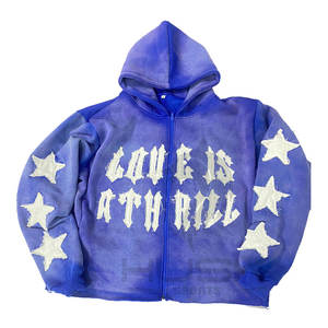 Algodón con cremallera Destroy Sunfade Sudadera con capucha y lavado ácido Sudadera con capucha Logotipo personalizado Oversize Vintage Stone Wash Sudadera con capucha para hombres - Product Image 1