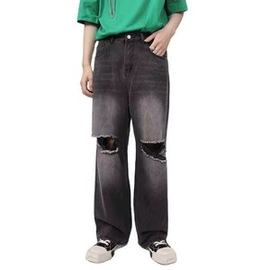 Neige lavage moyen personnalisé hommes Slim Fit déchiré jean cassé trou Denim haute rue solide printemps Vintage Denim pantalon - Product Image 2