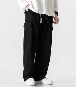 Pantalon de survêtement pour homme 100% coton, pantalon cargo ample, pantalon de survêtement large à jambes droites, grande poche, style décontracté, pantalon cargo léger - Product Image 2