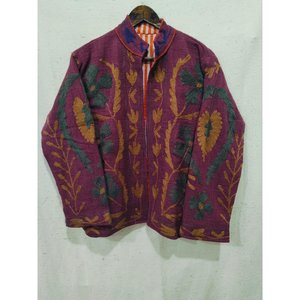 Chaqueta Bomber de Cuero Reversible para Mujer con Bordado Floral Suzani - Product Image 1