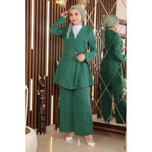 MSW19106-4 Ensemble décontracté 2 pièces avec détails émeraude, hauts mi-longs à col rond, 100% polyester - Product Image 1