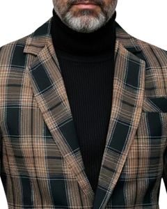 Blazer a Cuadros para Hombre, Chaqueta de Traje Entallada a Cuadros Marrón y Negro, Abrigo Informal Elegante de Moda, Ropa Exterior de Primera Calidad - Product Image 4