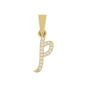 Pendentif en or 14 carats certifié avec la lettre 'P' et 17 diamants véritables, 0,07 carat au total - Pendentifs et breloques en diamants élégants - Product Image 3