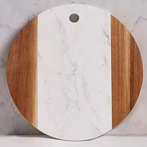 Tabla de Cortar de Mármol, Utensilios de Cocina de Piedra Natural, Tabla de Queso de Mármol Blanco, Tabla de Cortar de Madera y Mármol de Primera Calidad - Product Image 1