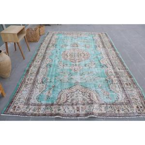 Alfombra Turca Vintage de 6.4x9.9 pies, Alfombra Grande, Alfombra de Lana Azul - Product Image 1