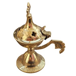 Quemador de Incienso de Latón Puro de Alta Calidad con Grabado y Acabado Pulido, Quemador de Lobán Tradicional de Latón Vintage para Decoración del Hogar - Product Image 1