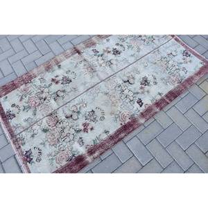 พรมขนสัตว์ลายดอกไม้วินเทจดอกไม้ทำด้วยมือสีชมพูเบจ3.2x5.8ฟุตงานปะติดพื้นยางลายนามธรรมสำหรับห้องโถงทางเข้าฤดูร้อน - Product Image 2