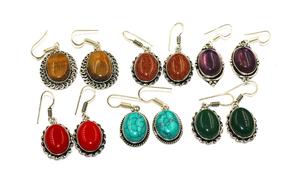 Pendientes colgantes de acero inoxidable a la moda al por mayor con joyas de piedras preciosas semipreciosas de amatista chapadas en plata para ocasiones de regalo - Product Image 4