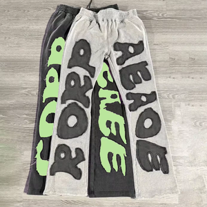 Pantalones de chándal apilados para hombre, bordado de diamantes de imitación, pantalones de chándal lavados con piedra lavados con ácido desteñidos al sol, pantalones de chándal de cintura doble para hombre - Product Image 6