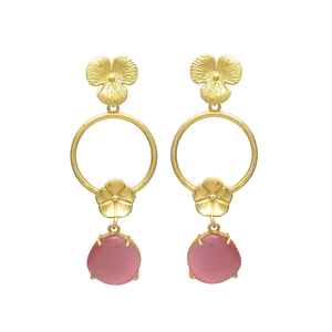 New Arrival Vintage <b>Inspired</b> Floral and Circle Drop Earrings in Gold Pink Tourmaline Hydro - Product Image 1