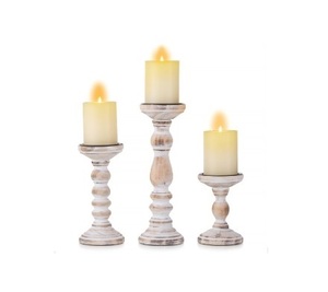 Candelero de madera de color blanco hecho a mano, candelabro atractivo, juego de tres candelabros de madera de diseño moderno y elegante - Product Image 3