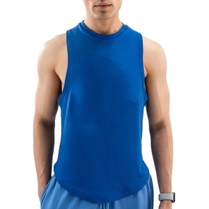 Cut Out Tank Top <b>Men</b> Sleeveless Summer Wear Fashion Plain Custom Logo Vintage Round Neck Curved Hem Cotton Jersey <b>Singlet</b> - Product Image 4
