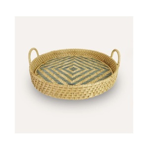 Vintage Natural Rattan Wicker Serving Tray Basket Elegant Floral Eco-Friendly Decorative Kitchen Living Room Handles <b>Catering</b> - Product Image 1