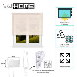 Well Home Plain Translucent Roller <b>Blind</b> - Linen Color, 160 x 250cm (width x length)/Fabric Size 157 x 245cm - Product Image 2