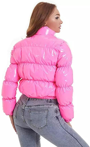 Chaqueta impermeable cálida de invierno con capucha chaqueta acolchada recortada teñida Rosa chaquetas acolchadas de invierno brillantes para mujer - Product Image 2