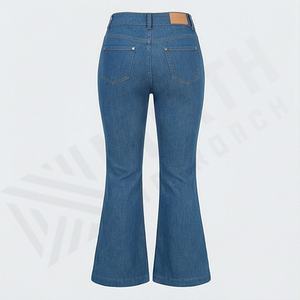 Custom <b>Women</b> Straight Flare High Waist <b>Jeans</b> Versatile Slim Wide Leg Denim Pants Washed Perforated Design Premium Trendy Wear - Product Image 2