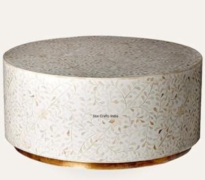 Résine avec incrustation d'os sur bois avec support en métal table de petit déjeuner ronde conception unique meubles de maison table basse - Product Image 6