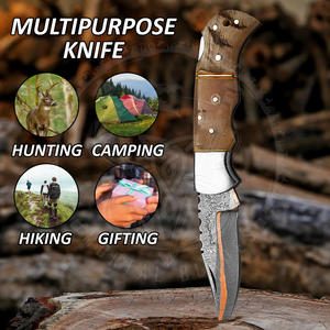 Couteau de poche en acier damas en cuivre en édition limitée Couteau pliant à manche en corne de bélier fait à la main Cadeau unique et personnalisé - Product Image 2