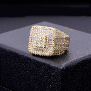 Moissanita de oro sólido de 10K de alta calidad, anillo certificado GRA hecho a medida, Grupo cuadrado helado completo, Baguette, declaración de Hip Hop - Product Image 1