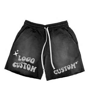 Pantalones Cortos Deportivos de Algodón para Hombre, de Alta Calidad, Personalizados, Holgados, Formales, Negros, con Efecto Desgastado, Estampado Vintage, Rectos y Transpirables - Product Image 4