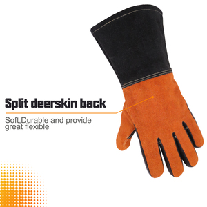 Gants de sport en cuir de vachette fendu de qualité supérieure résistant à la chaleur BBQ Grill Cheminée Tig Soudeur Gants de sécurité de soudage - Product Image 4