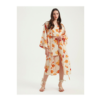 Robe kimono décontractée de style japonais à motifs floraux jaunes, mi-longue, en provenance de Turquie