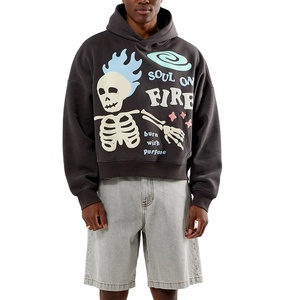 Sweat à capuche unisexe de luxe OEM personnalisé, coupé et cousu sur mesure, en molleton gaufré 450 g/m² 100 % coton, avec impression en relief, style streetwear - Product Image 1