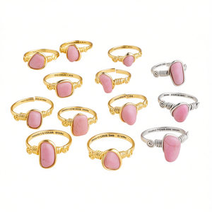Anillos Ajustables de Moda Chapados en Oro y Plata con Piedra Rosa Natural, Listos para Reventa - Product Image 3
