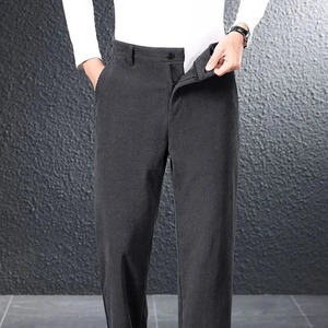 Pana hombres casa suelta tubo recto Otoño Invierno pantalones mediana edad drapeado botón Color sólido Vintage tamaño grande pantalones completos - Product Image 5