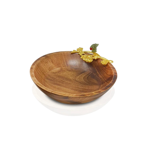 Venta al por mayor ensaladera de madera pulida con acento de hoja de aluminio para servir pasta deliciosa postre Recepción de boda en casa - Product Image 6