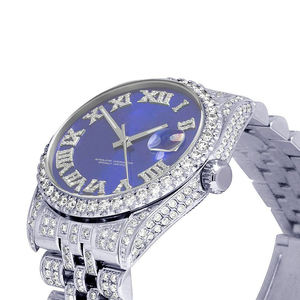 Unisex Blue Dial Tone 40mm Business Style Hip Hop <b>Wrist</b> <b>Watch</b> Fully Iced Diamond Band VVS Diamonds 20mm Band Width Glass Dial - Product Image 2