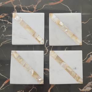 Ensemble de dessous-de-verre en marbre naturel de qualité supérieure avec incrustation de nacre, vaisselle, tapis et coussinets, ensemble de dessous-de-verre en marbre au meilleur prix - Product Image 1
