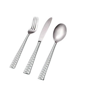 Juego de cubiertos de plata pulido de acero inoxidable moderno con mango largo redondo martillado juego de cubiertos elegante para hoteles en casa - Product Image 3