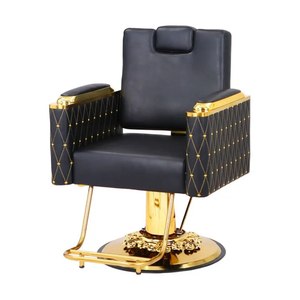Sillón de Barbería Hidráulico Victoriano, Cuero Negro, Metal Dorado, Altura Ajustable, Mueble de Salón de Belleza - Product Image 4