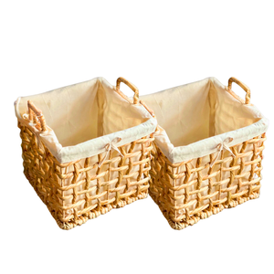 Cesta de jacinto de agua de ratán de algas marinas cuadrada hecha a mano con marco de Metal cesto de almacenamiento de forro de algodón hecho a mano - Product Image 1