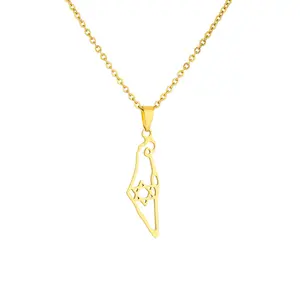Israel Map Pendant Necklace for Women Gold Fashion Jewish Jewelry Accessories Map of Israel Necklaces Men Jewelry